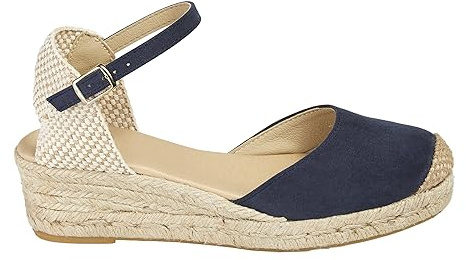 No es lo mismo – Espadrille – sandaler av jute med kilklack för kvinnor | platåskor 3 remmar Espadrille spänne | stängd sko spets | Färg: Sandfärg, grön, rosa, marinblå och mer, - marinblå - 41 EU