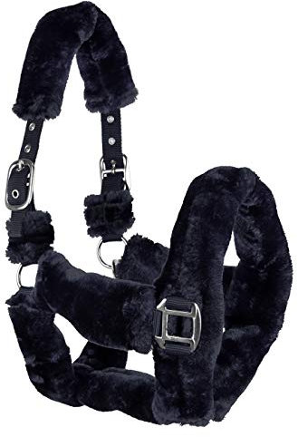Horsenjoy Pferdehalfer Kunstlammfell Cuddly Transporthalfter weich gepolstert (Full, schwarz)