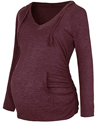 Haut Femme Enceinte Hiver a la Mode Chic Chemise avec Capuche Maternité | Tee Shirt Manche Longue Printemps Maternité Grossesse Tunique Blouse Imprimé