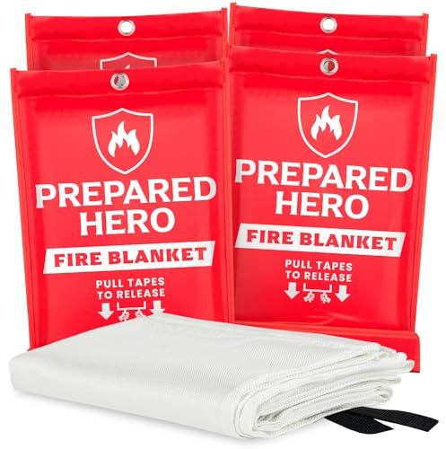 Prepared Hero Emergency Fire Blanket - 4 Pack - Kitchen, Home 40” x 40” Fiberglass Fire Suppression Blanket