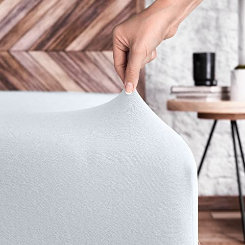 Wolkenfeld Spannbettlaken 140x200cm bis 160x200cm - 100% Baumwolle - Superweiches Jersey Bettlaken für Matratze, Boxspringbett oder Topper - 5 bis 20cm Matratzenhöhe, Weiss