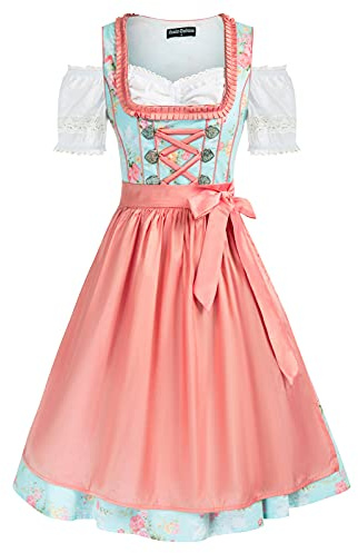 SCARLET DARKNESS Femme Dirndl pour Robe 3 pièces Oktoberfest, Chemisier, Tablier Imprimé Rose Et Bleu SL000084-1_L