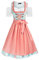 SCARLET DARKNESS Damen 3Tlg Dirndl Kleid Oktoberfest Trachtenkleid Kostüme Tops,Baumwollkleid,Schürze L Rosa und Blaudruck