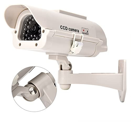 Solar Power Simulated Cameras Dummy Fake Camera with LED Light CCTV Camera ome Surveillance Simulation Waterproof Monitor Home Security Systems for House, Shops, Warehouse,Office,Garden