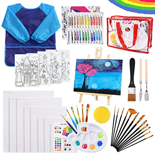 JOTOL Leinwand zum bemalen Set,Malset,24 Acrylfarben Set,Pinsel,Palette,Malkittel und Aufbewahrungstasche,Acrylmalerei Starterset