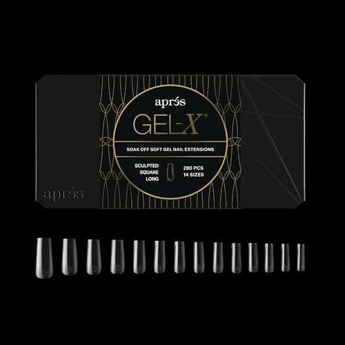 Apres Gel-X® Square Box of Nail Tips | 280 Soft Gel Tips, 14 Sizes 00-9 | Half-sizes Included (Sculpted Square Long, 280 Count)