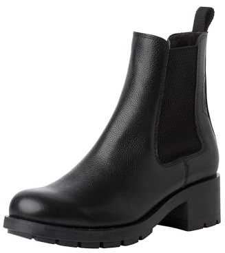 Tamaris Botines Chelsea para Mujer de Piel, Tacón Cuadrado, Negro, Plantilla Extraíble, 41 EU
