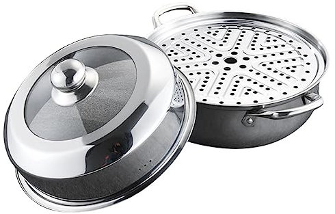 ANSNOW Vaporera de Acero Inoxidable Olla de Acero Inoxidable Vaporera de Cocina Olla Multifuncional Vaporera para Verduras Exprimidor de Vapor Vaporera con Tapa Olla Vaporera para Regalo de Comida C