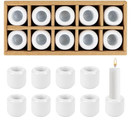 Mini portavelas con 1,8 cm de diámetro, candelabro de cerámica, 10 unidades portavelas de varilla, portavelas de cerámica blanca para ceremonias de altar, iluminación de velas, decoración de