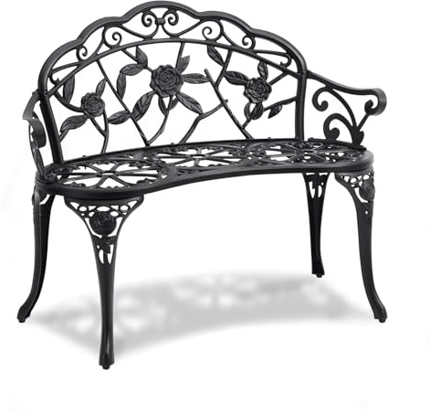VEVOR 480 lbs Load Capacity, 38.8 inches Metal, Outdoor Backrest and Armrests, Patio Bench for Garden, Park, Yard, Front Porch, Black