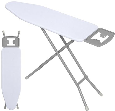 COSTWAY Folding Ironing Board, 7-Level Height Adjustable Ironing Table with Extra Cotton Cover, Iron Rest, Safety Lock and Non-Slip Foot Pads, Collapsible Iron Board Rack (White, 120 x 38cm)