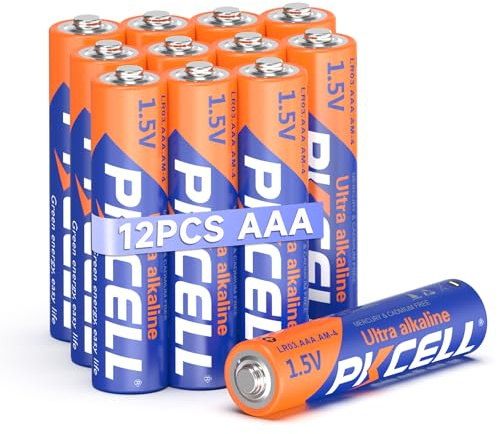 PKCELL AAA-batterier, 12 stycken alkaliska batterier 1,5 V LR03-batterier läckagesäker design, 10 års förvaring engångsbatterier för tangentbord klockor leksaker fjärrkontroller andra vardagliga