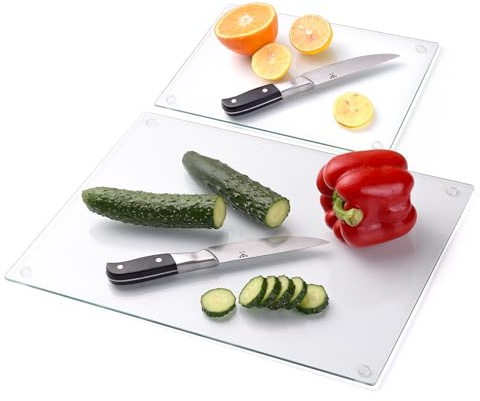 Phore Tempered Glass Cutting Board for Kitchen, Dishwasher Safe, Clear Cutting Board for Countertop, Scratch Resistant, Heat Resistant, Shatter Resistant, 16x12 & 12x8 2pcs Clear