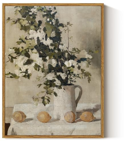 ARPEOTCY Framed Canvas Wall Art Prints, Bathroom Kitchen Shelf Decor, Flowers Lemons Paintings Wall Decor, Vintage Decor for Bedroom Living Room Hallway Table, Aesthetic Room Decor, 30x40cm
