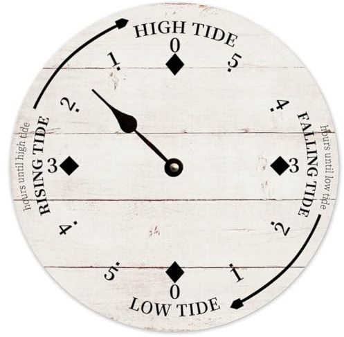 Guangpat Tidal Clock White Weathered Wood Tide Beach 12 Inch Wooden Wall Clocks Battery Operated Silent Non-Ticking Rutic Farmhouse Wall Decor for Bedroom Living Room