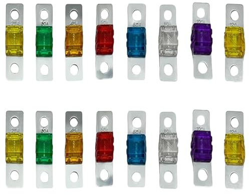 16 Piezas Fusibles Coche Kit, 20A 30A 40A 50A 60A 80A 100A 120A 32V Midi Fusibles para Coche Caravanas Furgoneta Moto Barcos