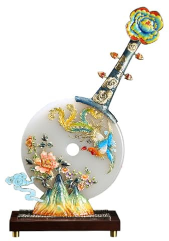NHDVDVAV Statua della Pace con Fibbia Portafortuna in Giada Naturale, Ornamento Cinese Feng Shui, Scultura Artistica in Smalto da Collezione per Soggiorno, Ingresso e mobili TV