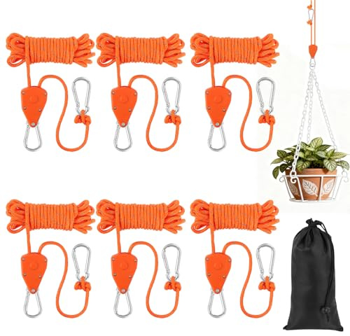 NUTKIT 6-pack tältspännlinor, 4 mm ratchetspännlinor med repspännare, 4 m bärbart justerbart campingrep, tältguide spännlinor för camping, vandring, markis, växtlampor (med förvaringsväska)