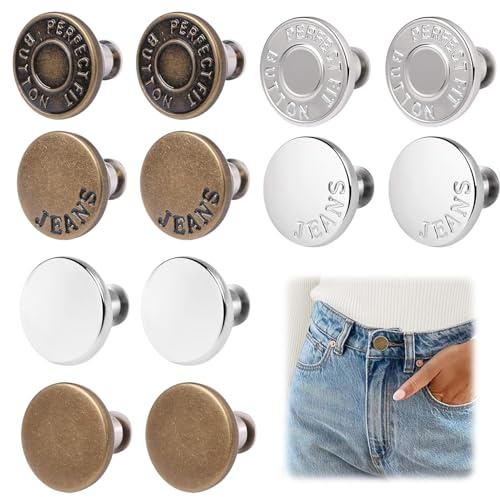 Bouton Jean 12pcs Kit avec Nœud Réglable Accessoire Idéal pour Couture Vêtements en Denim Réparation et Personnalisation Facile Pratique pour DIY et Projets de Mode