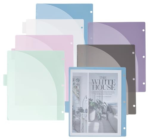 PH PandaHall Divisores de carpeta de índice de 6 colores, 24 divisores de carpetas de plástico con bolsillos, divisores de páginas coloridas, carpetas de hojas sueltas, pestañas para carpetas de 3