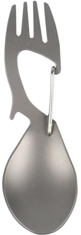 Healeved Cuillère-Fourchette Multifonction en Titane Naturel Spork de Camping Pliable Ouvre-Bouteille Intégré Ustensile Léger pour Randonnée Pique-Niques et Équipement de Survie