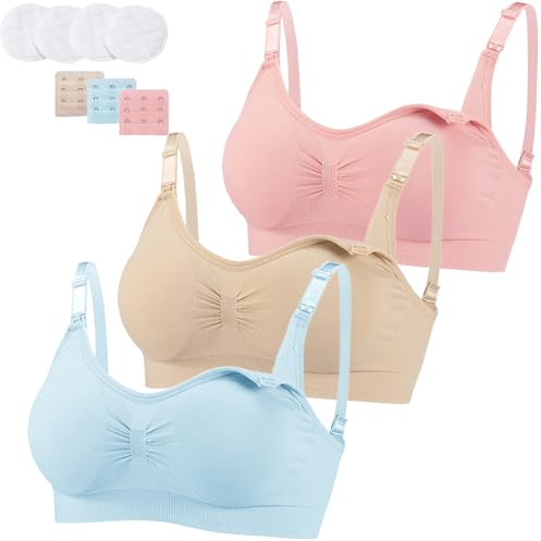 Aorine Women Nursing Bra Wire Free Push Up Maternity Bra Seamless Nursing Cami with Removable Breast Pads 3 Pack