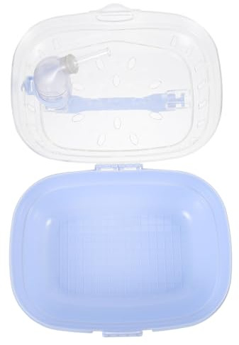 Cabilock Caja de Transporte para Hámster de Plástico Crema y Azul, Jaula Portátil para Animales Pequeños Diseño Transpirable, Adecuado para Viajes, Excursiones y Turismo, Transportín