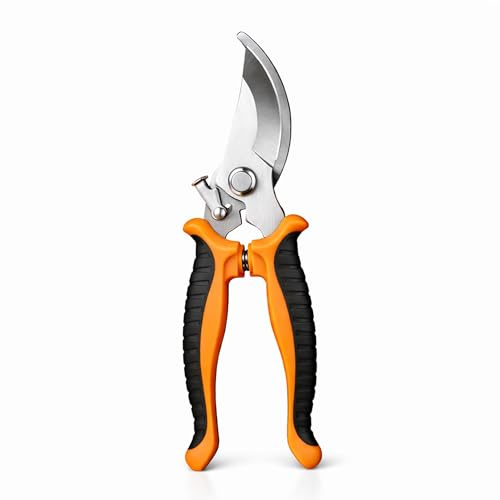 Boulton Garden Secateurs – Stainless Steel Sharp Bypass Pruning Shears with Ergonomic Non-Slip Handle, Heavy Duty Hand Pruner for Plants, Flowers & Shrubs - Pruners Trimming Plant Scissors (Orange)