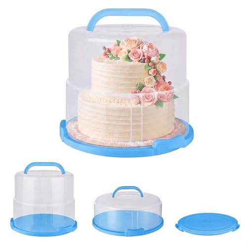 Campana para Tartas Relaxdays Caja transportable Altura Regulable, hasta 10 kg, Al 14,5–22,5 x Ø34,5 cm, Extra Alta Azul