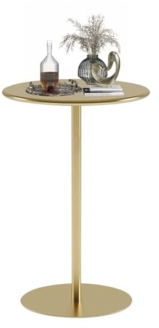 Högt runt barbord med metallbas, bänk, höjd, bistro, pubbord, stilfullt cocktail-matbord för kök, restaurang, vardagsrum, fritid, sidobord (70 x 70 x 72 cm)