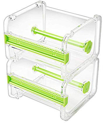 molshine Paquete de 2 dispensadores de cinta adhesiva Washi transparente de escritorio visible transparente, cortador de cinta, soporte de cinta en rollo (no incluye cinta adhesiva) (Verde)