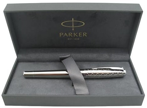 Parker Urban Premium Metal Fountain Pen - Silver Powder with Engraved Pattern - Medium Nib - Luxury Gift Boxed