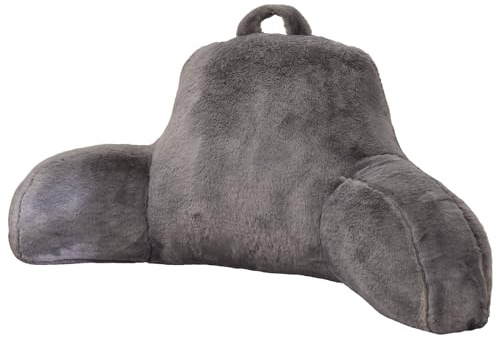 Aimuan Reading Pillow Bed Rest Pillow with Arms Rabbit Fur Cushion for Adults Teens Incline Rest Sitting up & Sleeping Snoring Pillow with Pregnancy Lumbar Back Support (Standard, Grey)