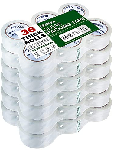 HERKKA Clear Packing Tape, 36 Rolls Heavy Duty Packaging Tape for Shipping Packaging Moving Sealing, Thicker Clear Packing Tape, 1.88 inches Wide, 65 Yards Per Roll, 2340 Total Yards