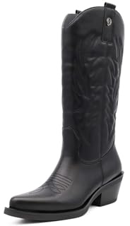 QUEEN HELENA Camperos Stivali Donna Texani con Tacco Western Stivaletti a Punta Cowboy X28-110 (Nero, Taglia unica, Sistema Taglie Calzature EU, Adulto, Numero, Media, 37)