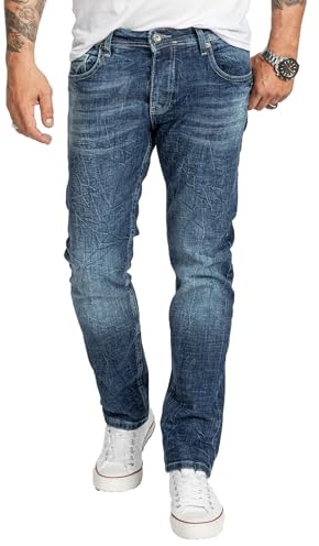 Rock Creek Herren Jeans Regular Fit Stretch Jeans Männerhose Herrenjeans Denim Hosen Herrenhose Straight Cut Stonewashed RC-2408 Blau W30 L30