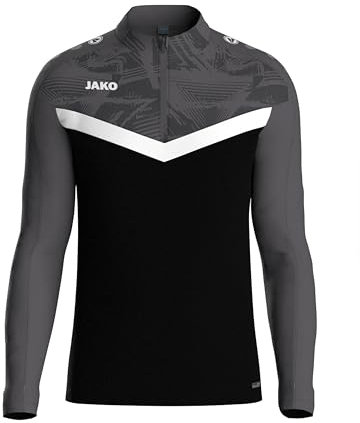 JAKO Ziptop Herren und Damen Iconic Gr. L Schwarz/Anthrazit - Atmungsaktives Unisex Sport Sweatshirt mit Keep Dry Funktion und wärmender, weicher Fleece-Innenseite