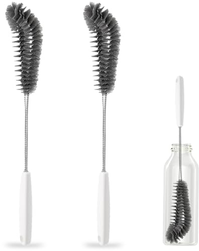 Spazzolini per la pulizia di bottiglie con manico lungo da 40,6 cm, neri - Perfetto per biberon, bottiglie sportive, vetreria, tazze, barattoli e calici (confezione da 2)