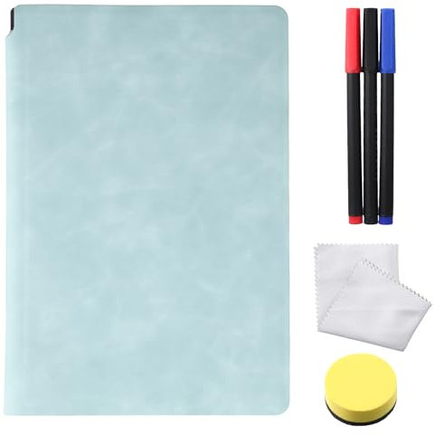A5 Portatile Lavagna Bianca Cancellabile, Lavagnetta Bianca 24 x 16.5cm con 3 Penne, 1 Spugna, 1 Panno, Doppia Faccia per Studio, Bozza, Appunti, Non contiene magneti (Blu)