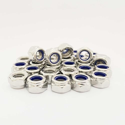 20 Stück Edelstahlmutter m10, 6 kant muttern edelstahl, nylstoppmuttern DIN985，A2 V2A Sechskant Edelstahlmutter Stoppmuttern Kontermuttern Set，Metrisch Sechskantmutter,nut 10mm