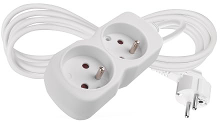 EMOS - Multiprise 2X 2m - 2 Prises French à 45° - 250 V, 16 A, 3680 W - Isolation PVC Haute qualité - H05VV-F3G 1,0 mm2 - Protection renforcée Contre Les Contacts accidentels - IP20 intérieur - Blanc