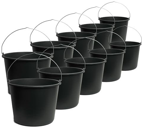 TAMS Cubo de 5/12/20 L para mortero y cemento de plástico resistente, cubo de agua estable para jardín, construcción y agricultura (a elegir como paquete de 5, 10 o 20 unidades) (10, 12 litros)