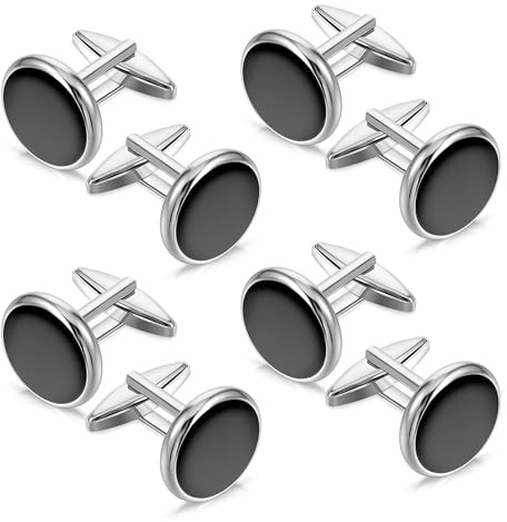 Lot de 8 boutons de manchette ronds en fer noir pour homme (18 mm) - Design minimaliste pour chemises à manchettes françaises, mariage, affaires et tenues formelles, 18*18cm, Fer, Pas de gemme