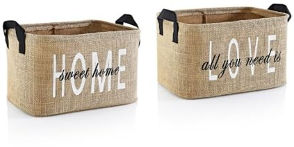 Prendi Home Lot de 2 paniers de rangement pliables en toile de jute avec poignées – Organisateur pour chambre d’enfant, linge, jouets et penderie – Éco-responsable et compact