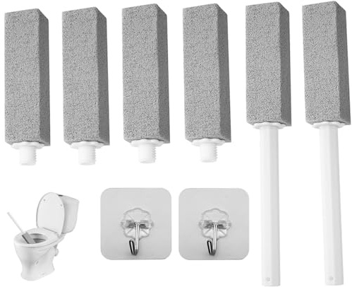 Pumice Stone for Toilet Cleaning Stone 2 Cleaning Handle and 6 Cleaning Stones Refill 2 Self Adhesive Hook Toilet Pumice Cleaning Stone with Extra Long Handle Toilet Scrubber for WC Bathroom Sink