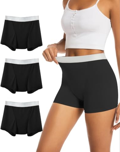 TIICHOO Periodenunterschwäsche Starke Blutung über Nacht Boxershorts Waschbare Inkontinenz Slip Damen 3er Pack(X-Large, 3 Schwarz)