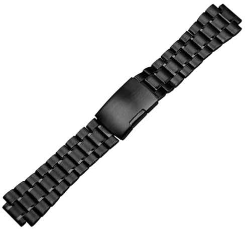 ROUREOX Männer Festmetall Ersatz Uhrarmband, Gebürsteter Stahl Deployment Uhrarmband Konvexes für Timex Tide TW2R55500/T2N720/T2N721/T2N739-Schwarz A 24 * 16MM