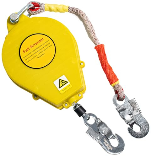VFDZ Dispositivo Anticaida Retractil, 150kg Arnes Linea de Vida Retráctil Homologado, 3-20m Arnes Seguridad Anticaidas Retractil Trabajo Tejados/ Altura con Gancho Autoblocante(Amarillo,15 Metros)