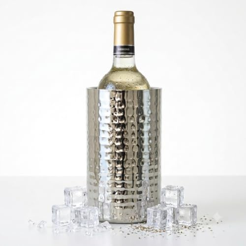 AURANACS® Santorini | Isolierter Weinkühler aus Edelstahl | Eleganter Champagnerkühler mit spiegelpolierter & gehämmerter Oberfläche | Sektkühler doppelwandig | Ø 12 cm | Für Restaurants & Zuhause