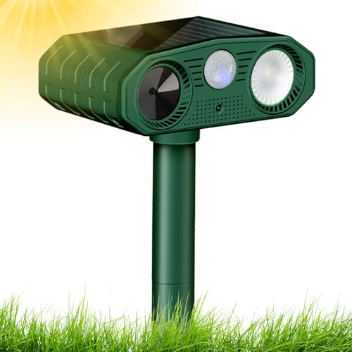 Repelente ultrasónico para gatos, disuasorio de gatos, alimentado por energía solar y USB, con sensor de movimiento PIR y luz intermitente, 3 modos, impermeable, repelente de animales salvajes para